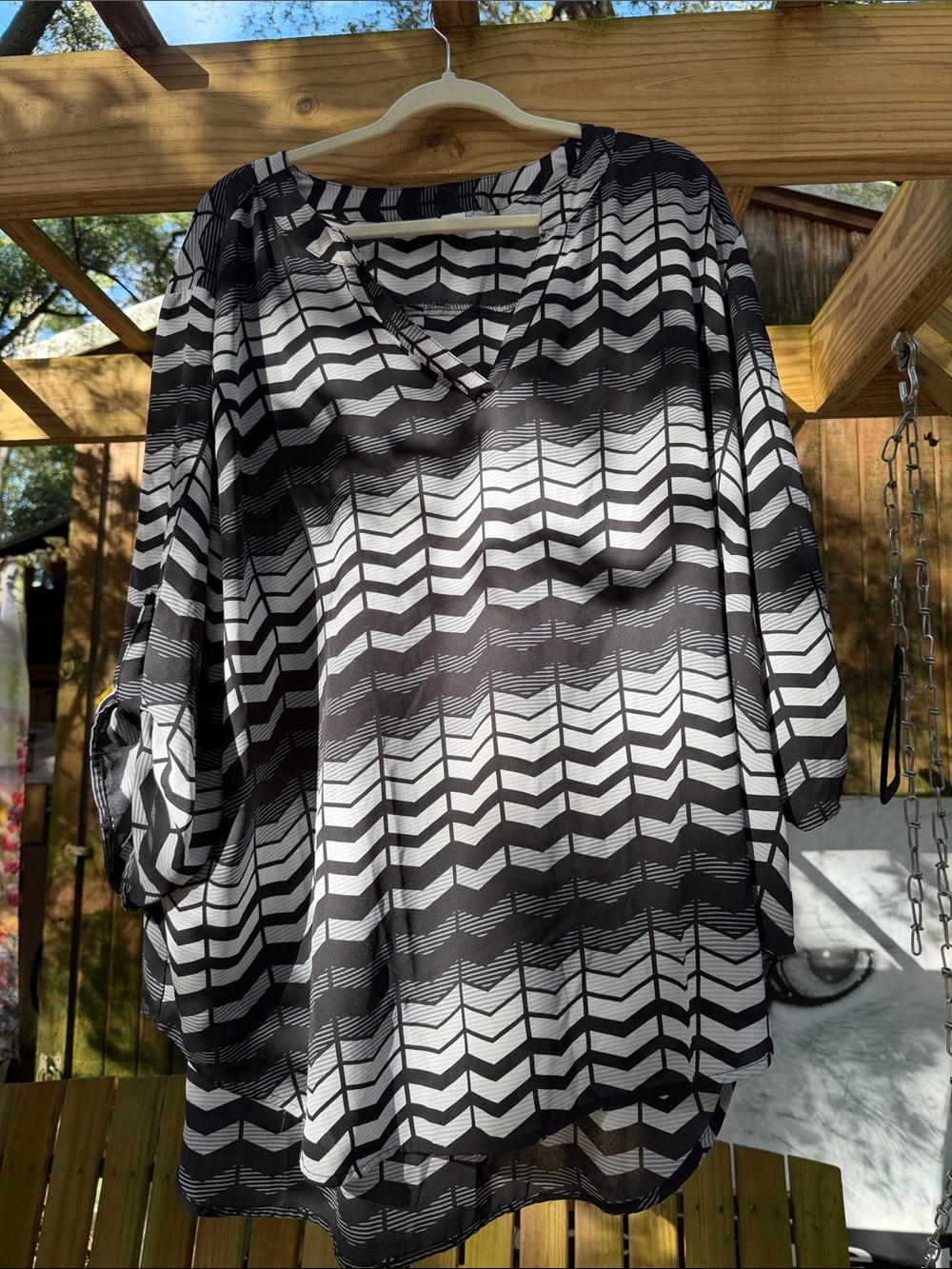 Cato Black and White Chevron Print Blouse